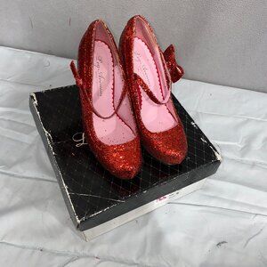 Leg Avenue Red Glitter Dorothy Heels Wizard of Oz Costume Shoes Bow Pumps Size 6